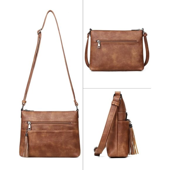 🆕Women Mocha Brown Leather Crossbody Bag Tassel Medium Purse Shoulder Handbag - Picture 6 of 9
